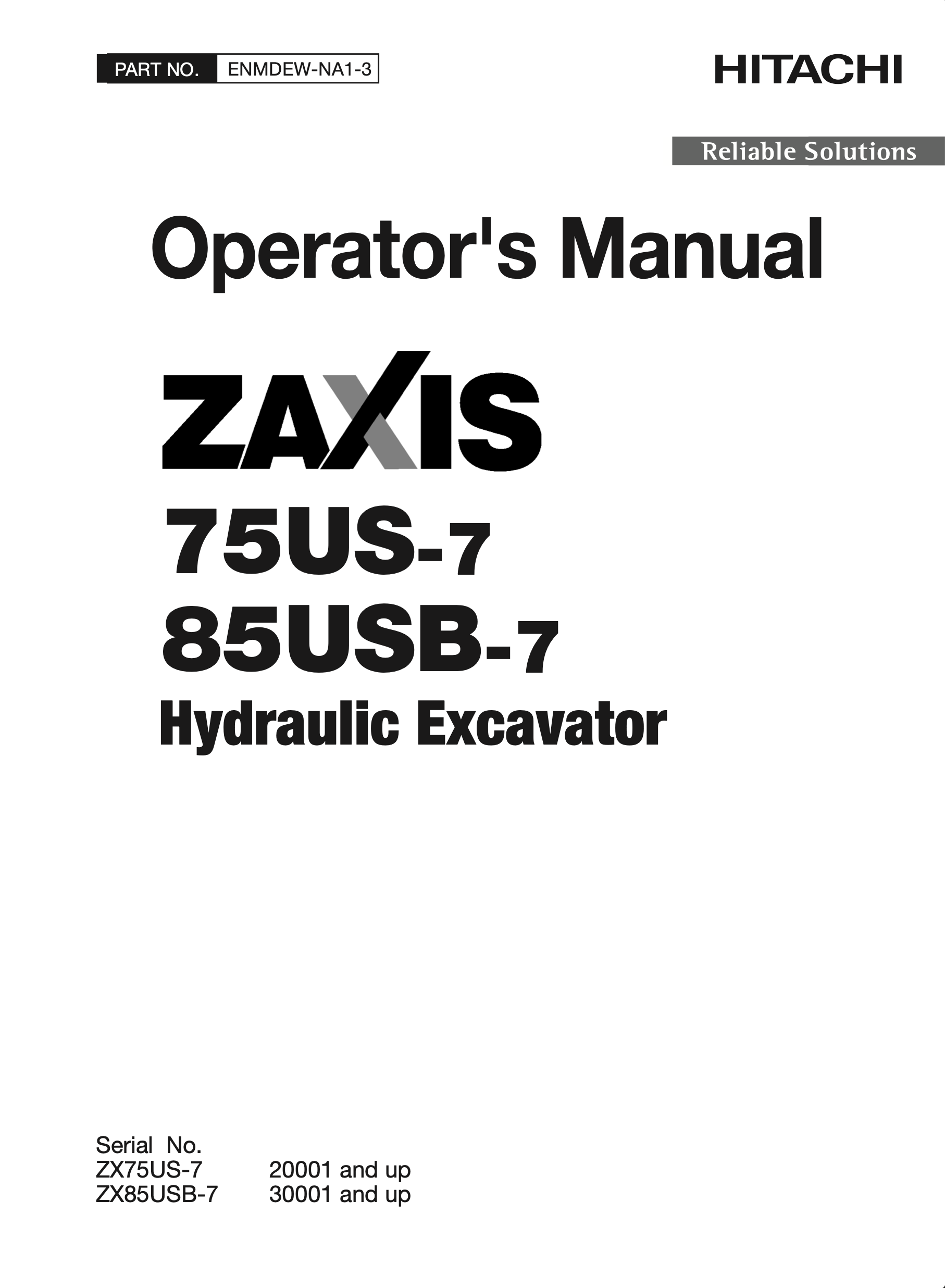 ZX75US-7, ZX85USB-7 2 | Hitachi | Operator's Manual | Garton